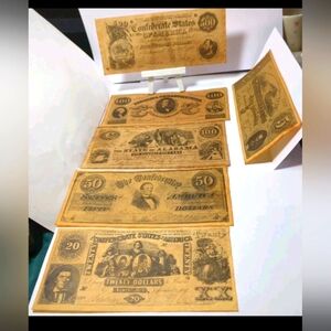8 Pcs. Confederate Currency Set Vintage 80s Reproductions